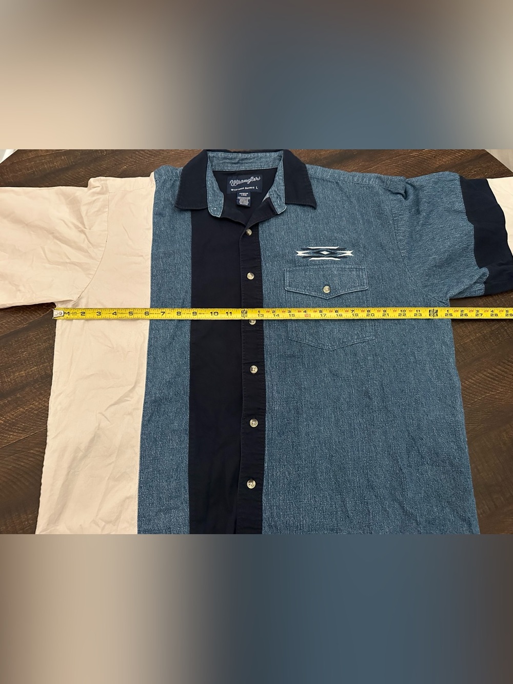 Vintage Wrangler Shirt Mens Large Blue Denim Aztec Western Button Down 90s - Picture 6 of 8